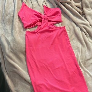 Pink Sleeveless Dress with Bow Detail